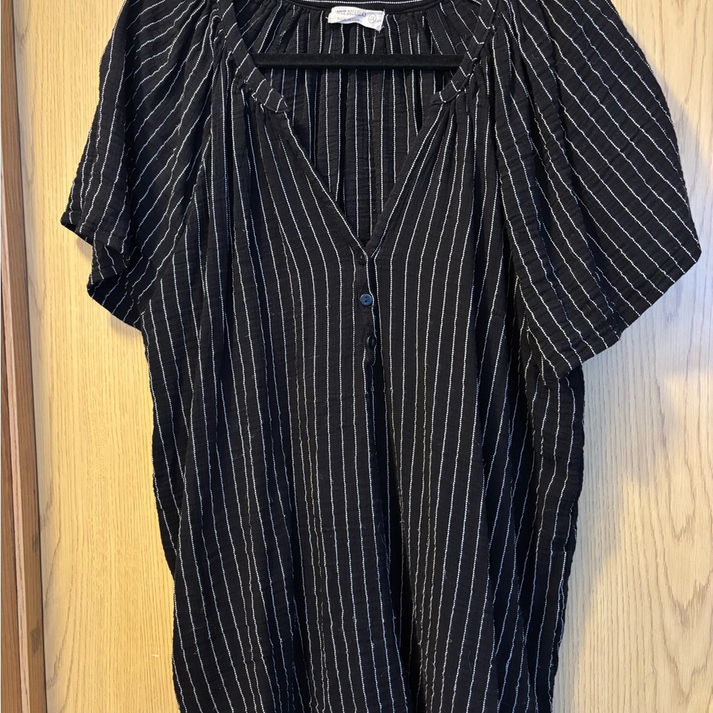 Dreamers Charcoal and Ivory Pinstripe Blouse